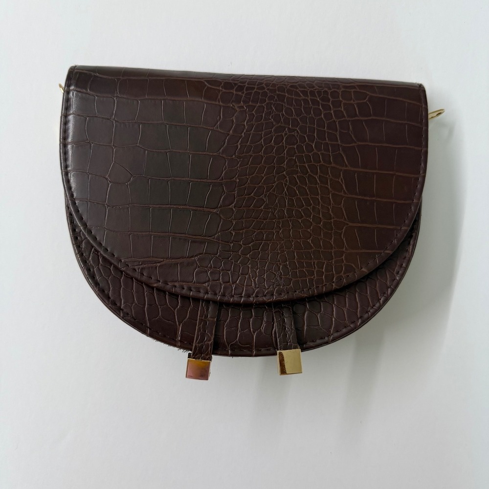 Shein Brown Crocodile Embossed Faux Leather Half Moon Saddle Bag No Strap